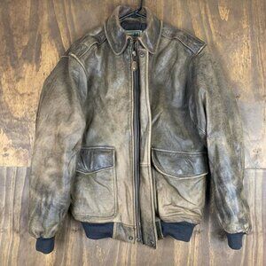 Vintage LL Bean Mens Jacket Brown Goatskin Leather Flight Bomber Mouton Biker S